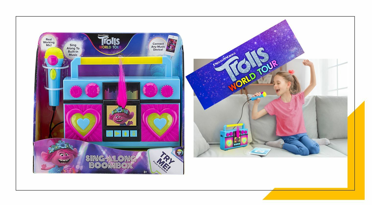 Trolls World Tour Sing Along Boombox Microphone Built In Music & Connect Karaoke