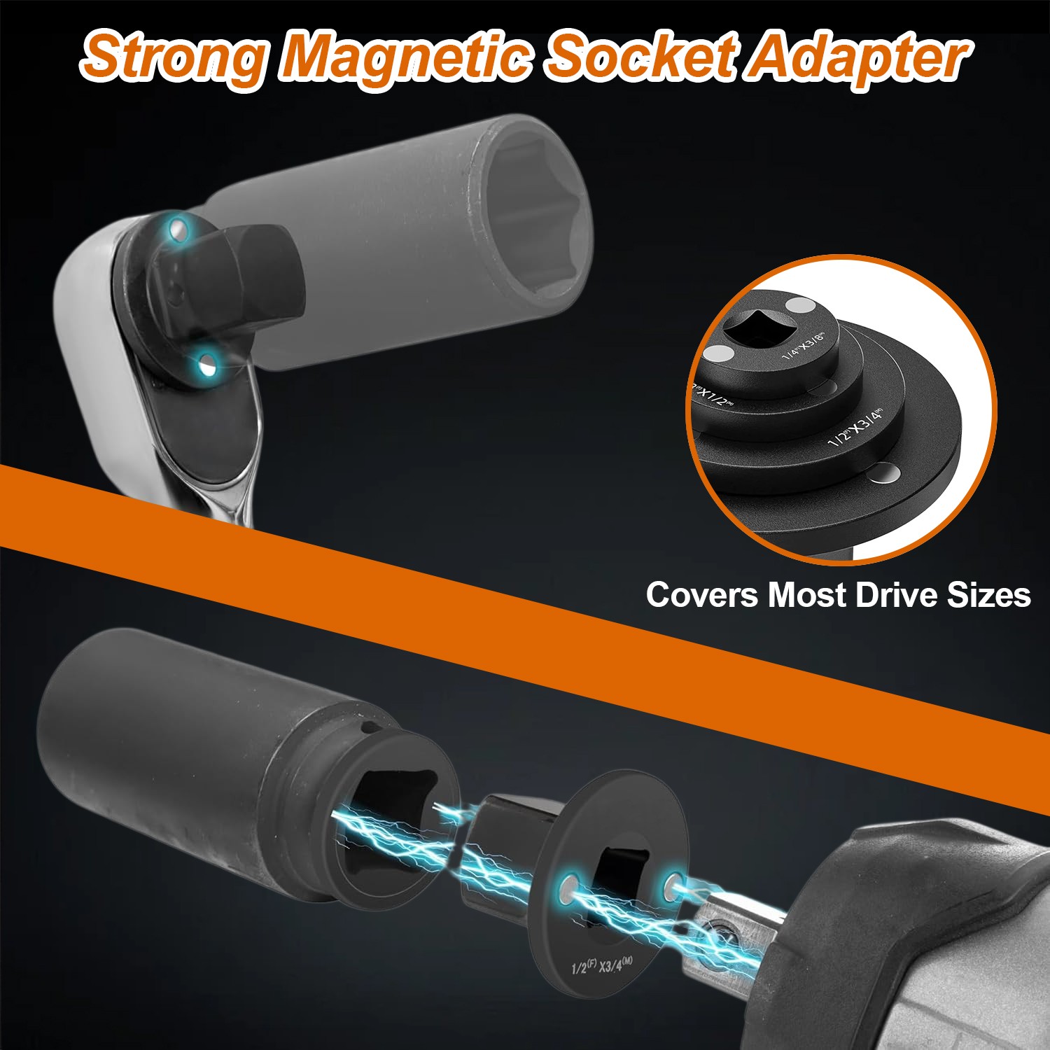 4-Pack Low Profile Impact Socket Adapter Set, Drive Reducing Ratchet Adapter Set