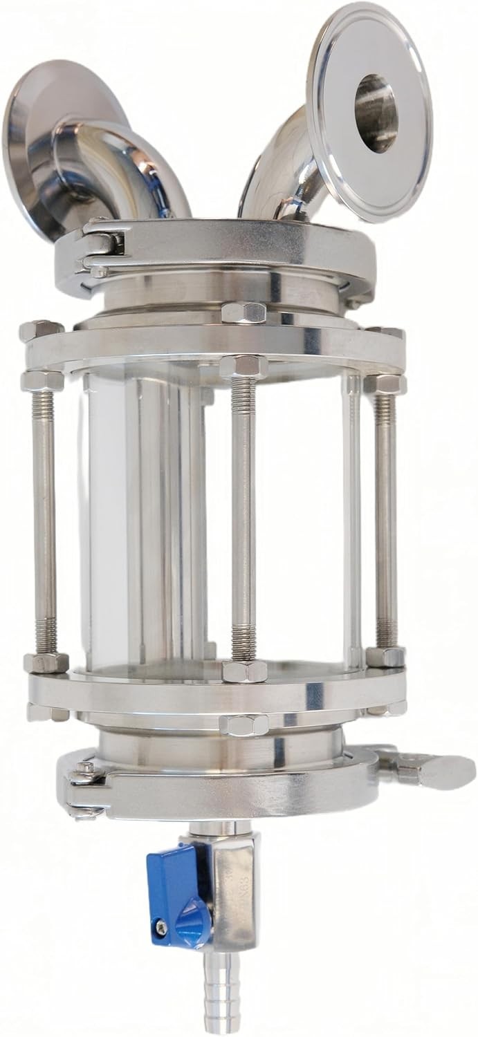 2 inch Tri Clamp Glass Thumper Alcohol Distilling - 2" TC connections, 4" TC Top