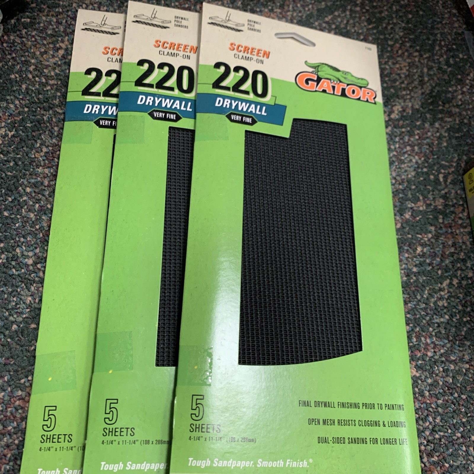 3 Packs Gator Clamp-On Precut Drywall Sanding Screen, 4-1/4" x 11-1/4" 220 Fine