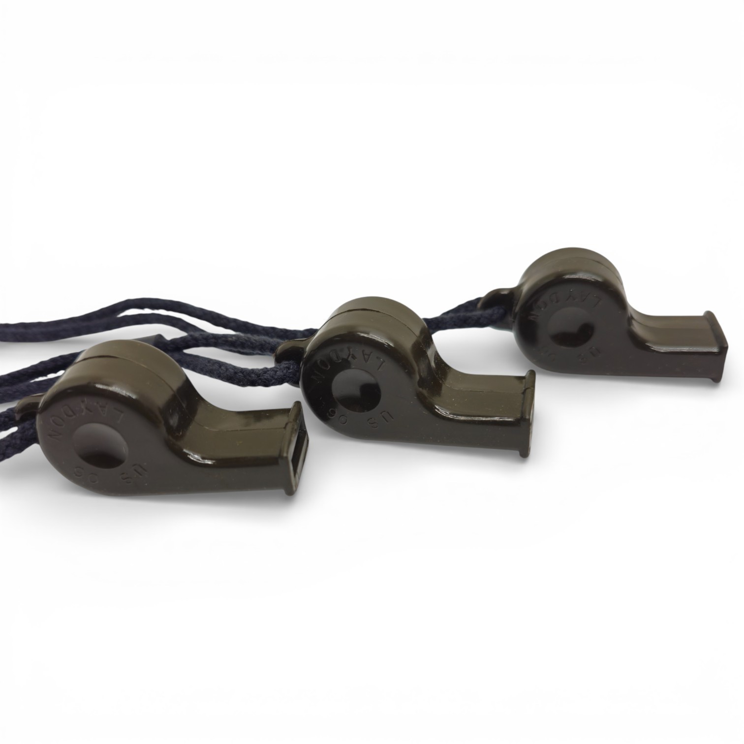 US Army Plastic Whistles Lot of 3 Olive Drab w/ Lanyards Collectible Vintage