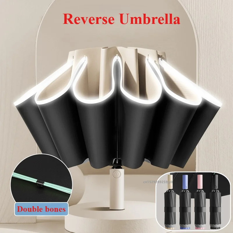 Reverse Folding Umbrella Automatic Double Rib Wind Resistant UV Protection
