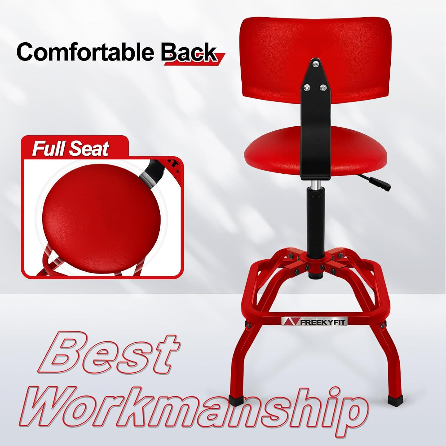 Shop Stool with Backrest, Mechanic Garage Stool for Workshop, Adjustable Shop St