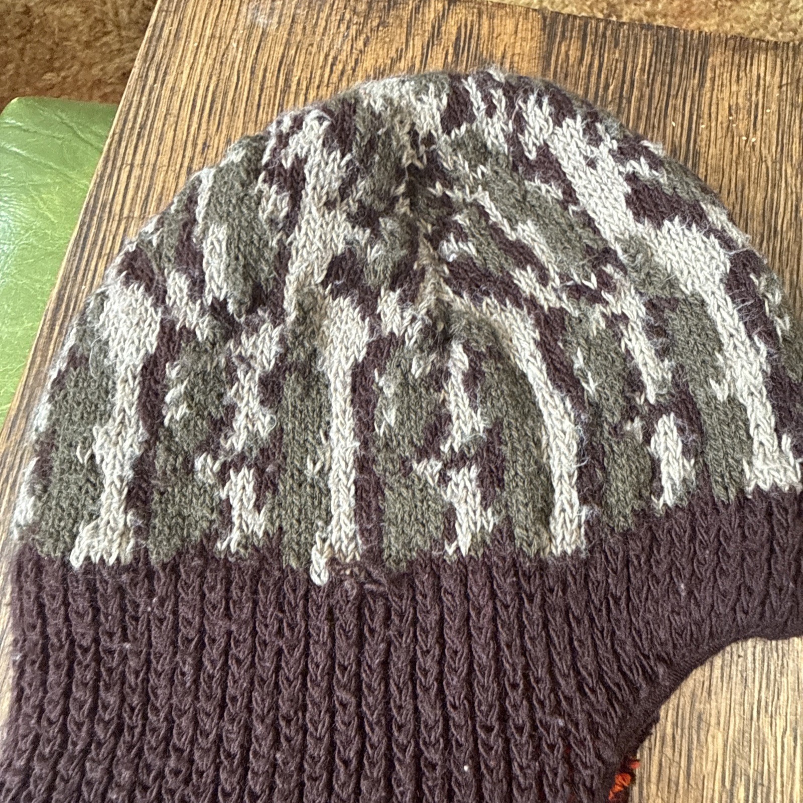 Vtg Camo Orange Hunting Face Mask Balaclava Knit Hat Winter Beanie Cap USA Warm