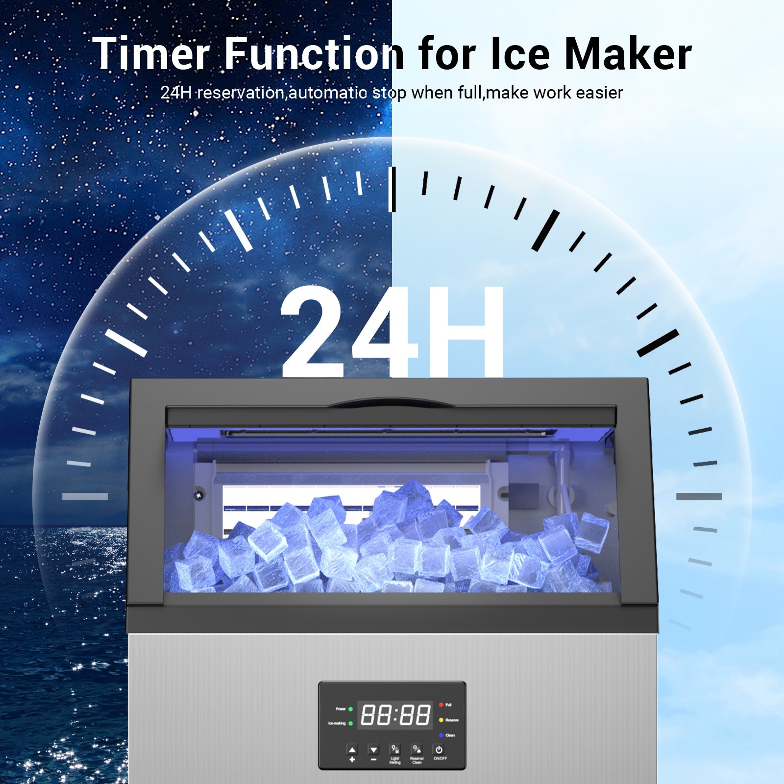 200Lbs Commercial Ice Maker Bar Restaurant Ice Cube Machine with 45lbs Storage