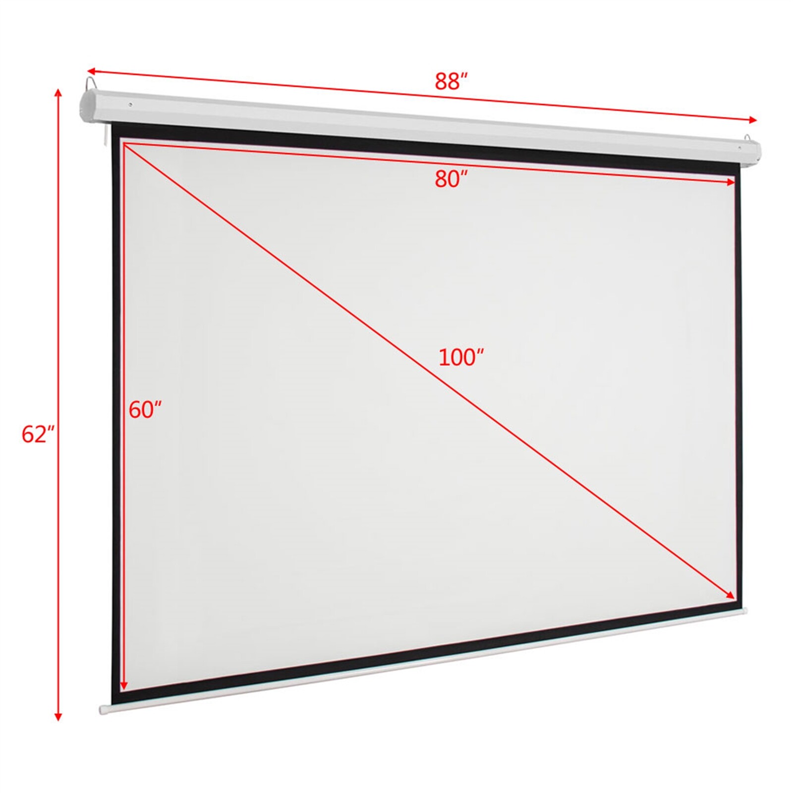 100'' HD Pull Down Outdoor Projector Screen Home Theater with Remote Control