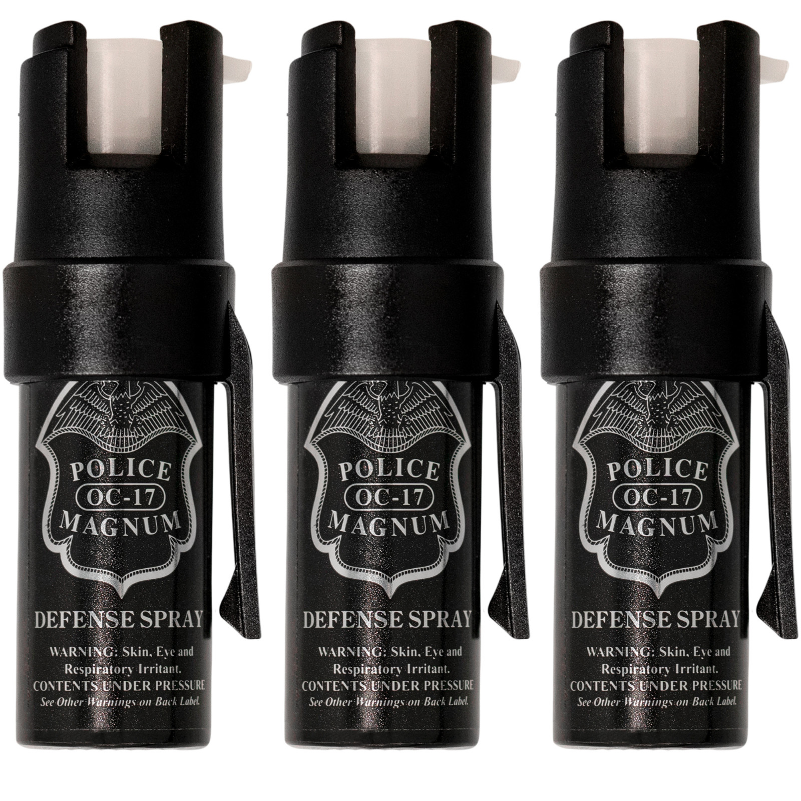 Police Magnum pepper spray USA self defense security 3 pack 1/2oz Pocket Clips