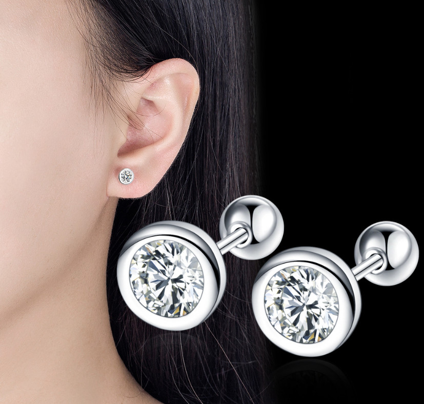 STERLING SILVER Tiny 6mm Round Bezel CZ SCREW BACK STUD EARRINGS Gift PE63