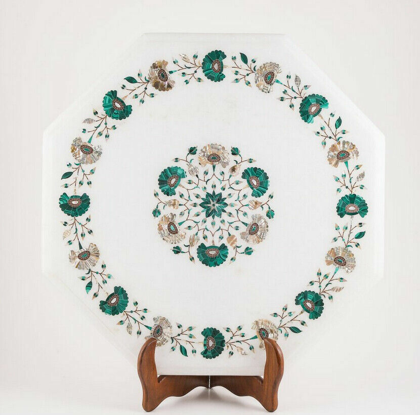 15" Corner Marble Table Top Semi Precious Stones Lapis Floral Inlay Work