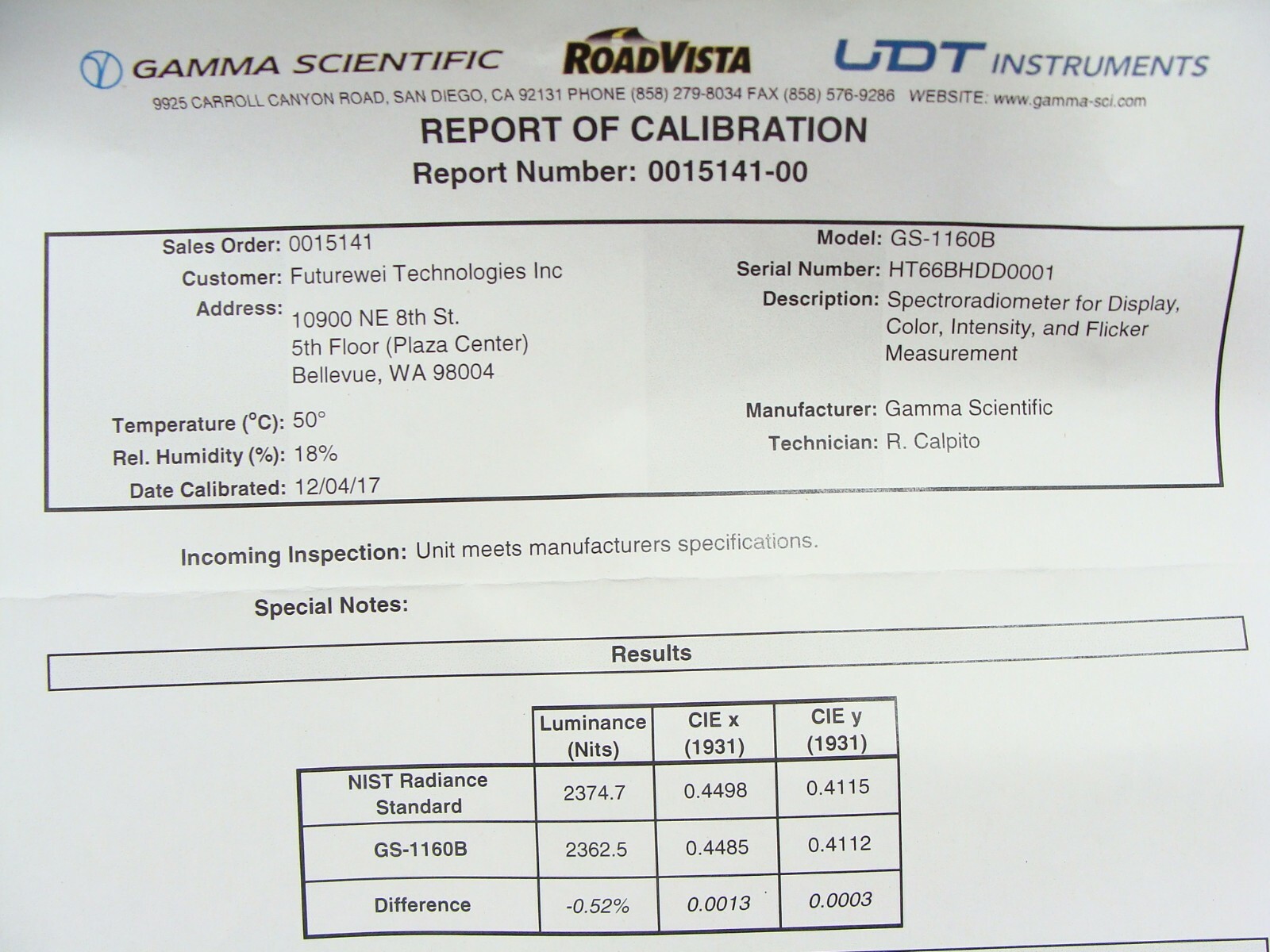 Gamma Scientific GS-1160B Compact Desktop Spectroradiometer / Spectrometer