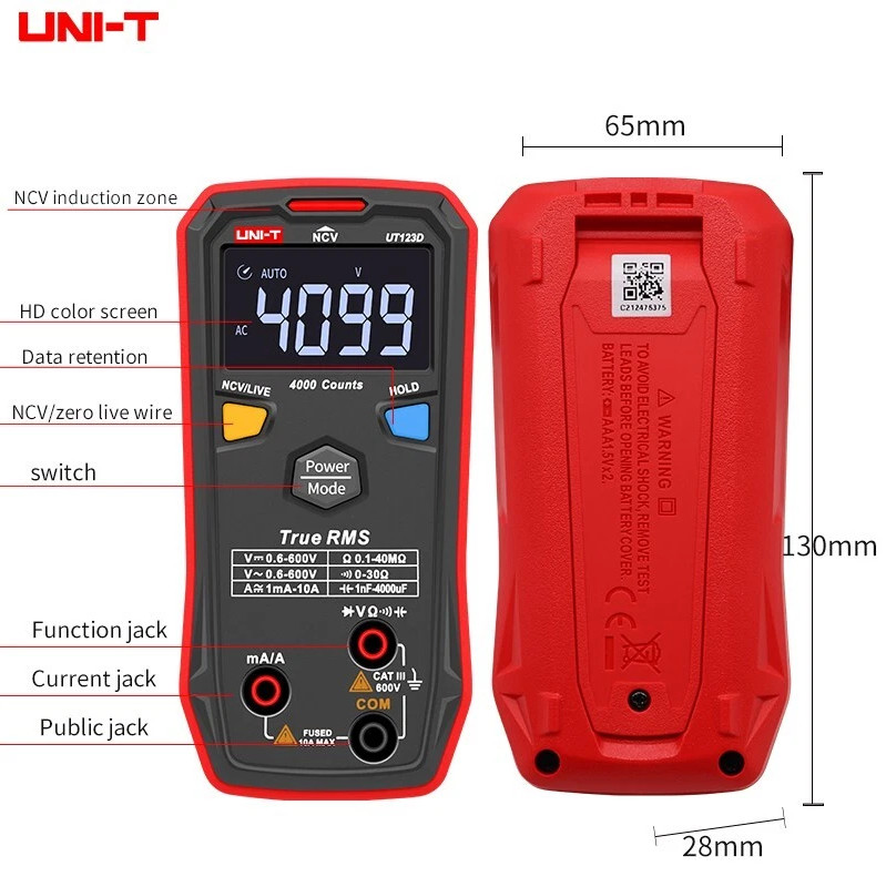UNI-T UT123D Mini Digital Multimeter Auto Range Data hold AC DC Meter