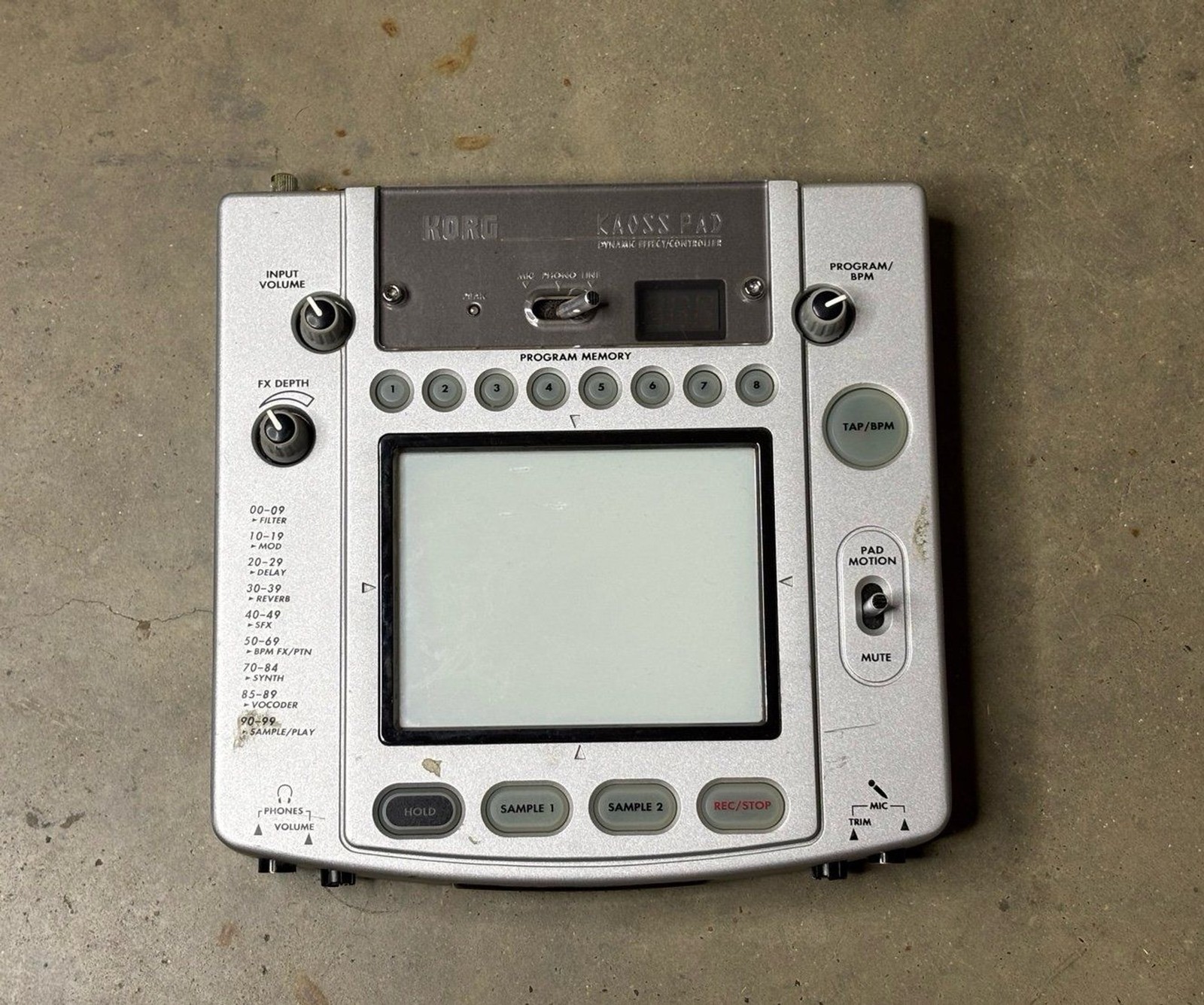 KORG KAOSS PAD KP2 KP-2 Dynamic Effect Controller DJ Sampler No Power Cord