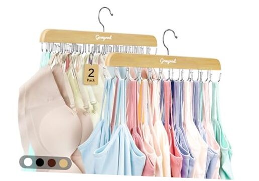 Bra Hanger for Closet, Tank Top Hangers w/20 Hooks Holds 40 Bras, 2 Pack Wood