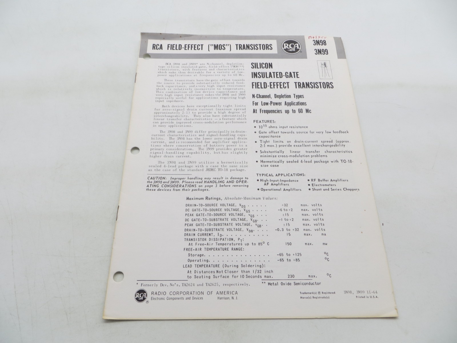 RCA Lot of 7 Vintage Tech Application Sheets vtg data reference papers