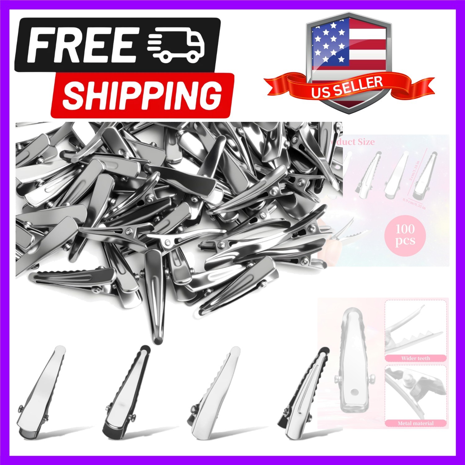 Versatile 100-Pack Silver Alligator Hair Clips - 30mm for Arts, Crafts & More