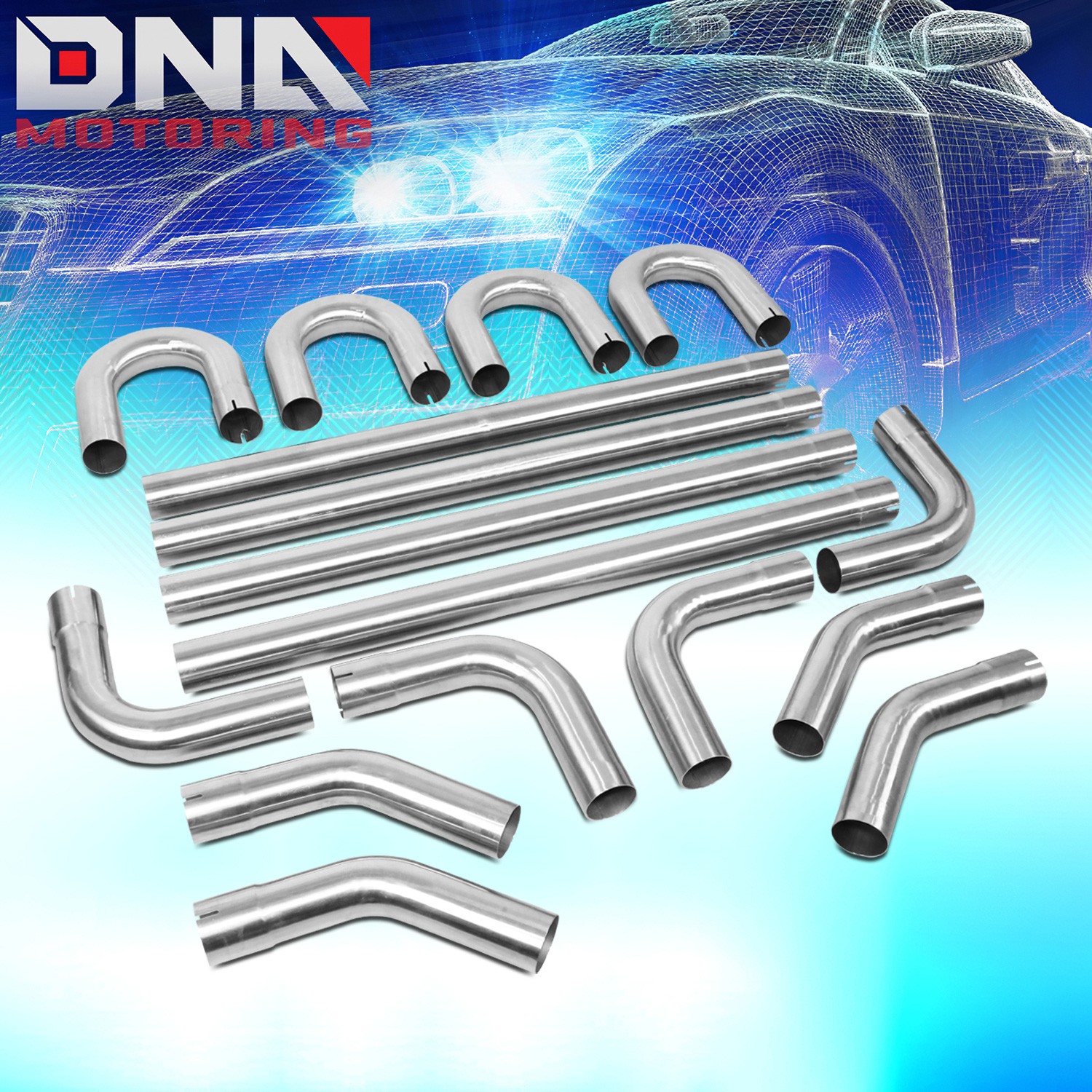16Pcs 2"OD Stainless Mandrel Bend Straight U-Bend Custom Exhaust Tubing Pipe Kit