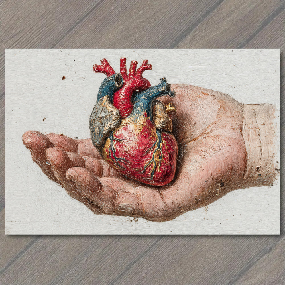 Art Print Anatomical Heart Hand Cradled Medical Surreal Gothic Anatomy