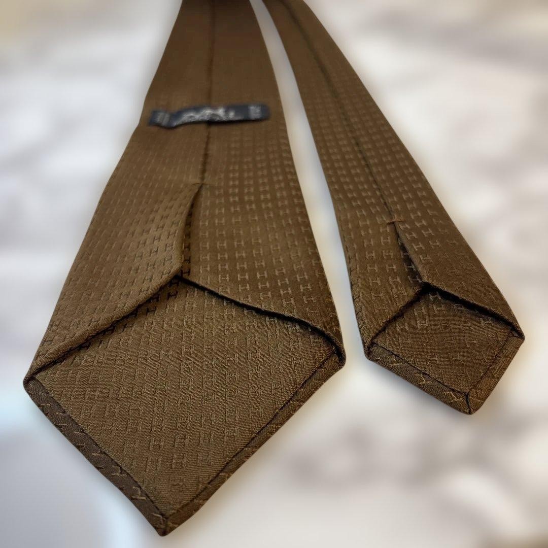 HERMES tie fasone brown H pattern embroidery all over