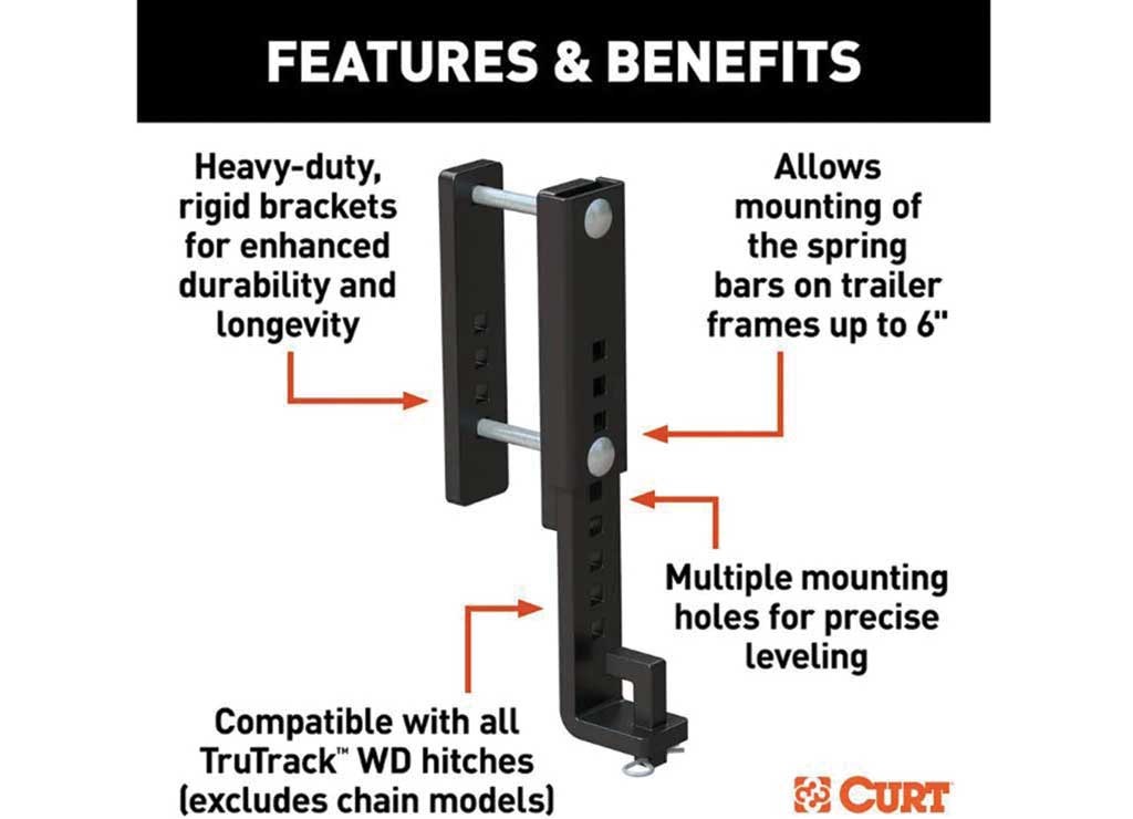 Curt 17517 6" Black Heavy Duty Adjustable Support Brackets-2Pk