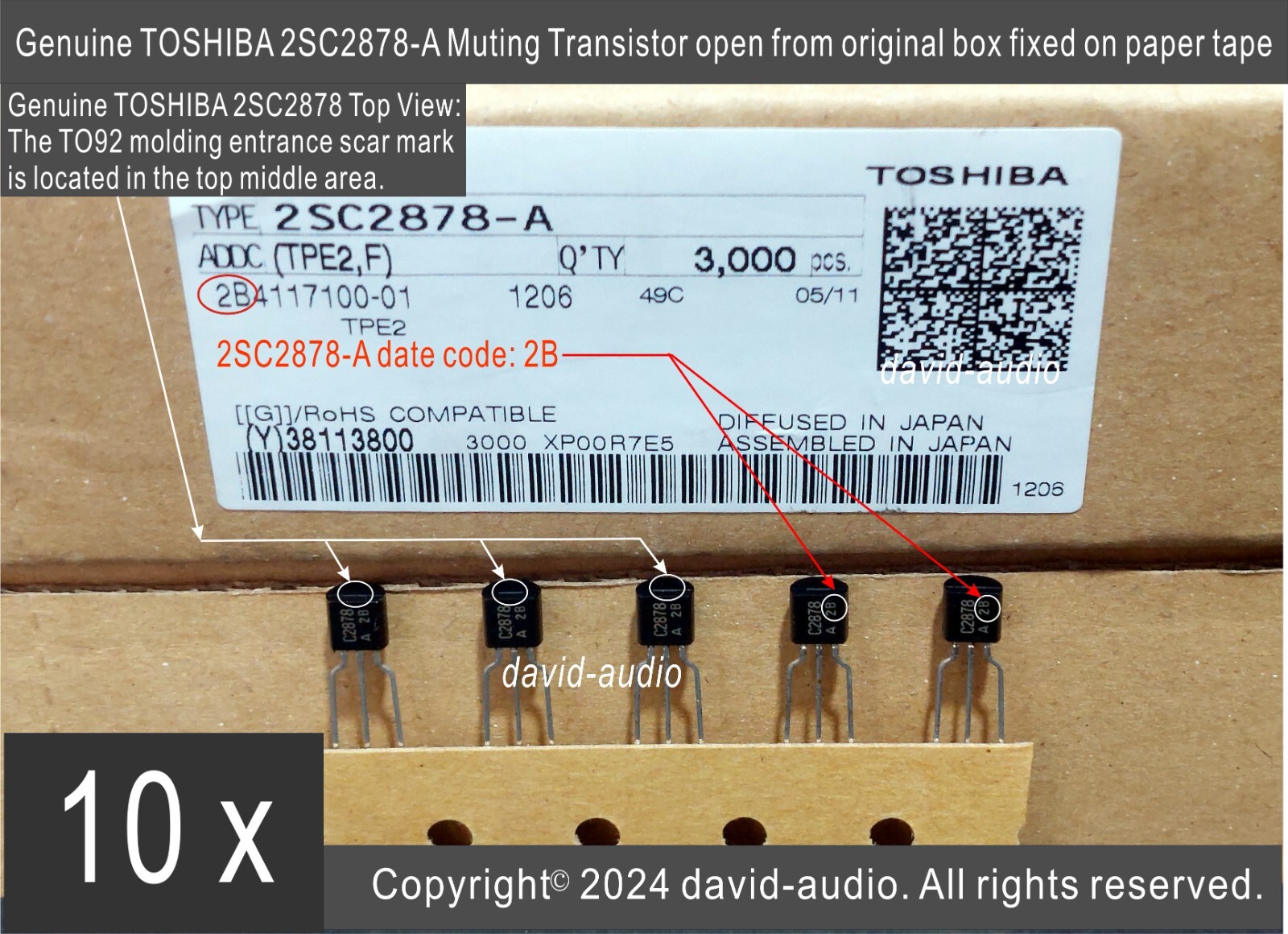 10 pcs 2SC2878-A Genuine Toshiba  Muting Transistor Open From Original Box