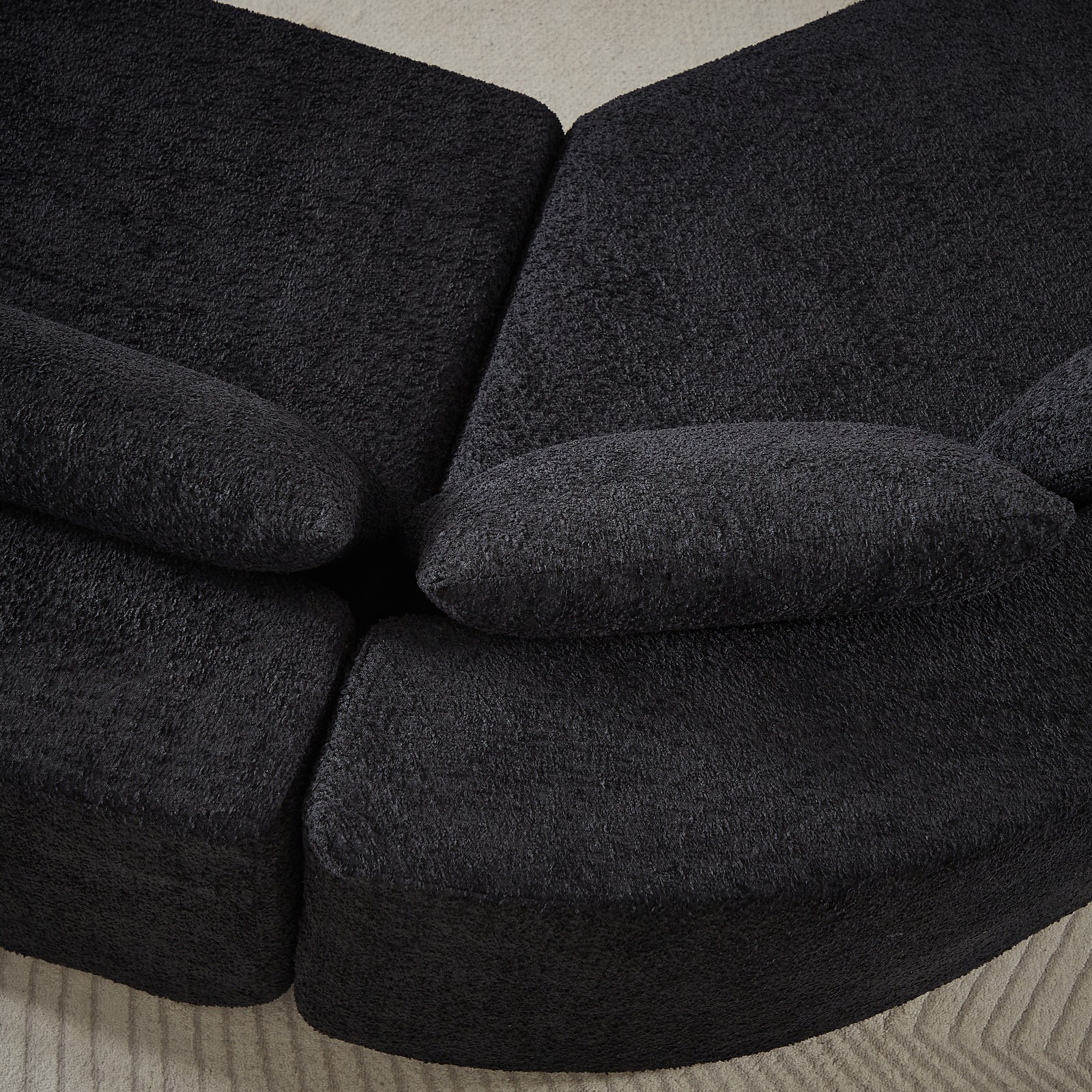 106.3-inch V-shaped modular sofa set in chenille fabric, featuring three throw p