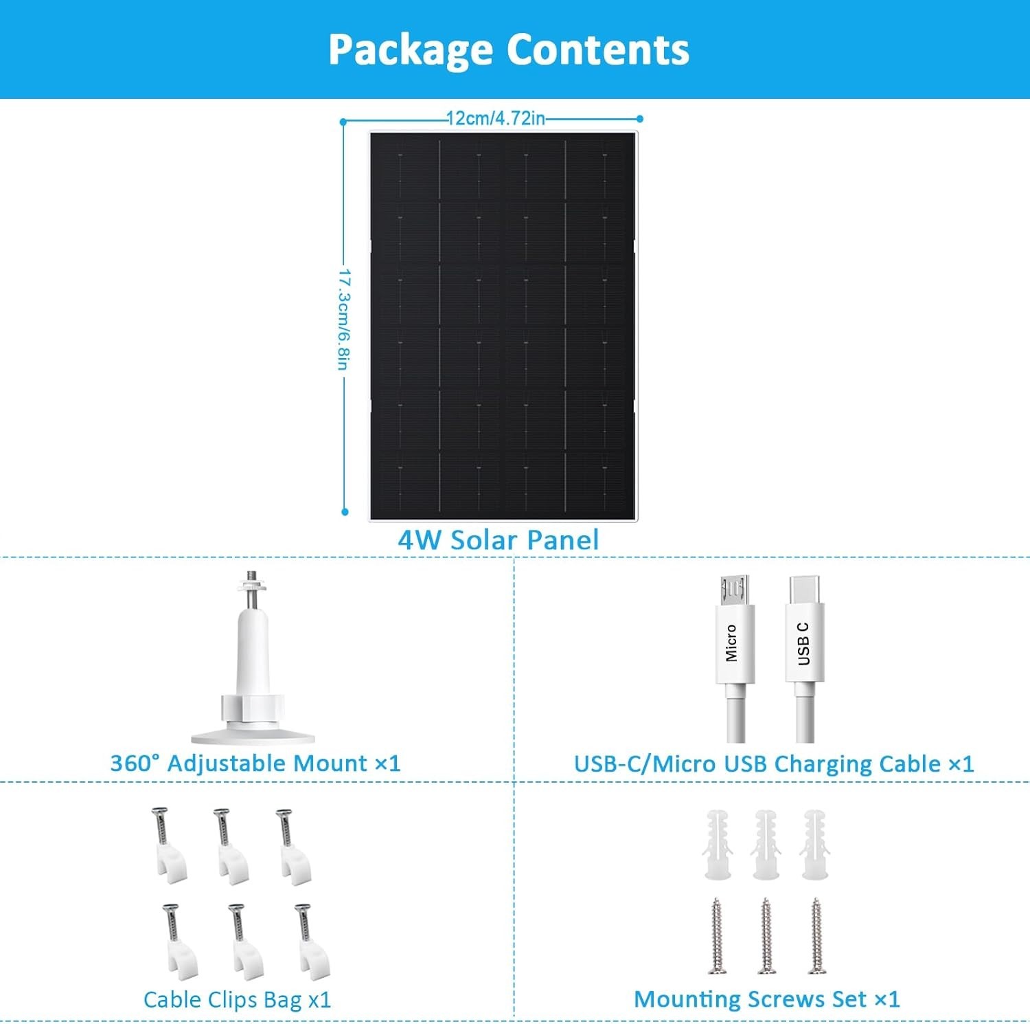 USB Solar Panel with 9.8FT Cable - Compatible & Adjustable for Security Cameras