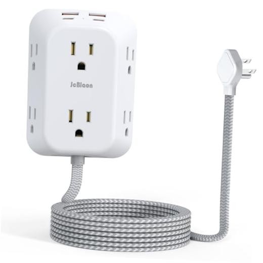 Surge Protector Outlet Extender, 6 Outlet Splitter 1-Pack White wiht 5FT Cord
