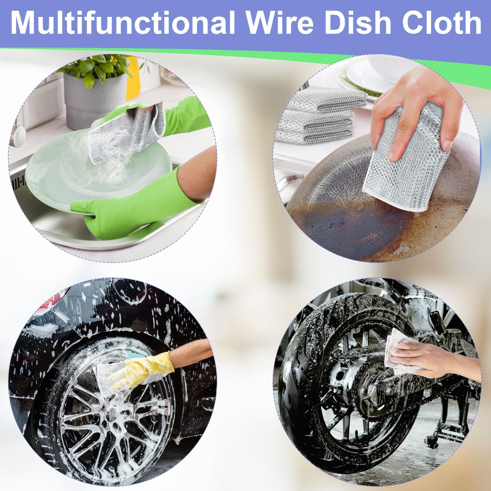 12 Pack Multipurpose Wire Dishwashing Rag for Wet and Dry, Double Layer