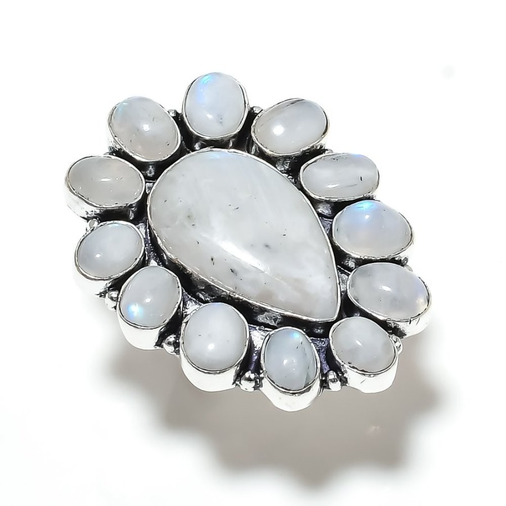 Rainbow Moonstone Gemstone Handmade 925 Sterling Silver Jewelry Ring Size 8 y003