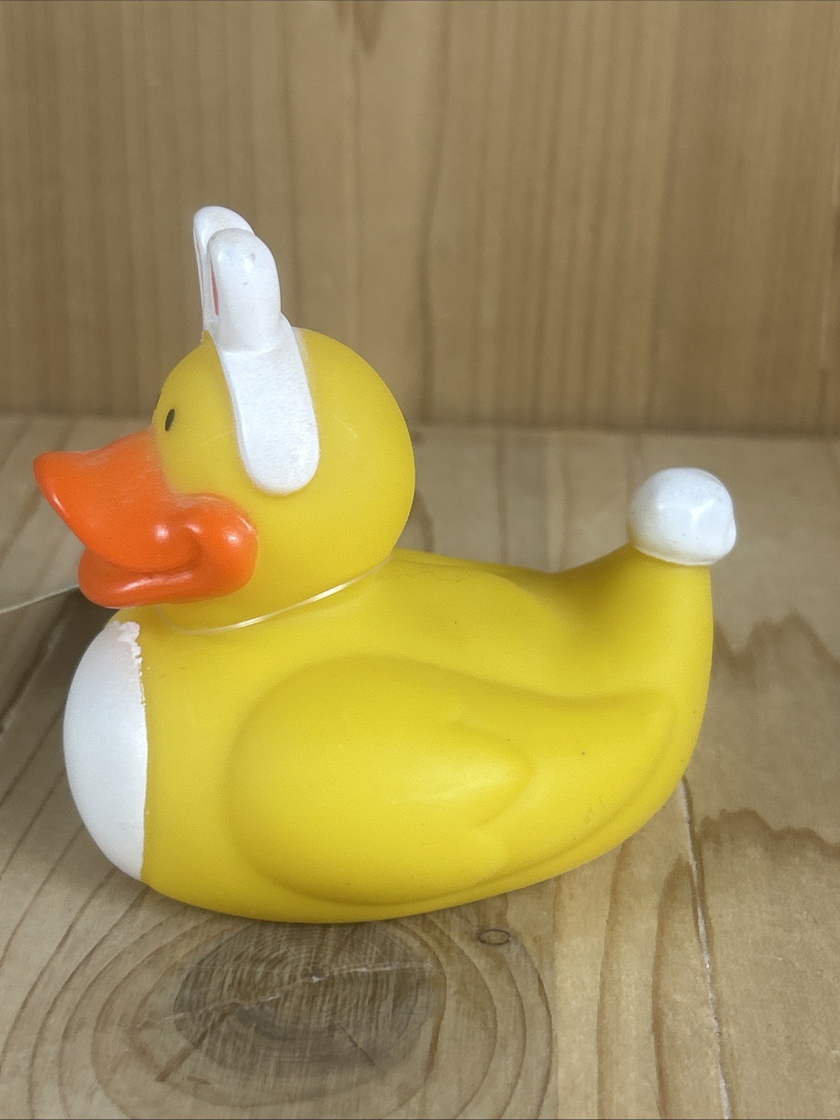 Easter Bunny Rubber Ducky Plastic Bath Toy White Ears Tail 3.5” NEW