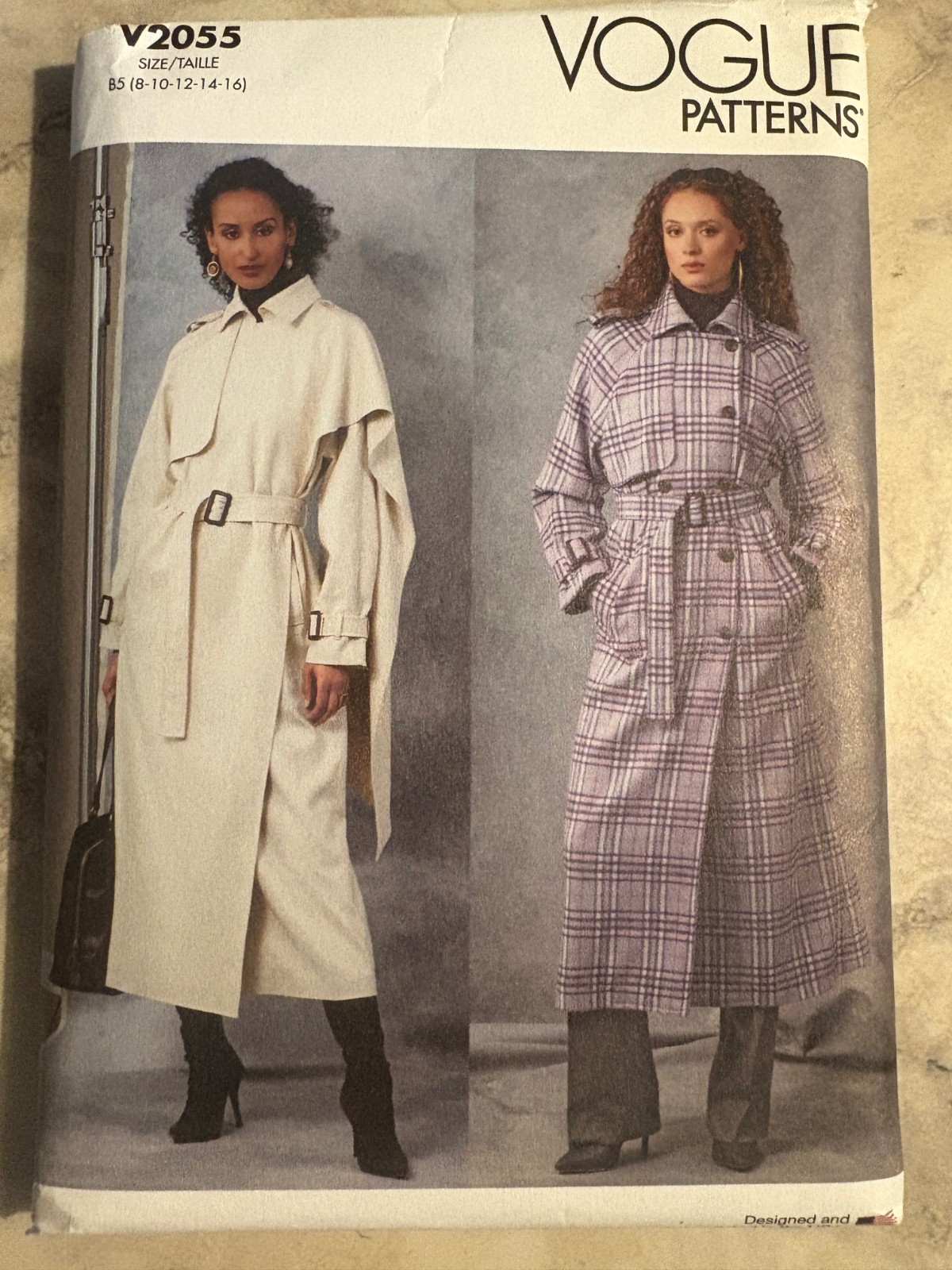 Vogue V2055 MISS TRENCH COAT BELT 18-26 Raincoat Raglan Flaps Drape Vent Collar