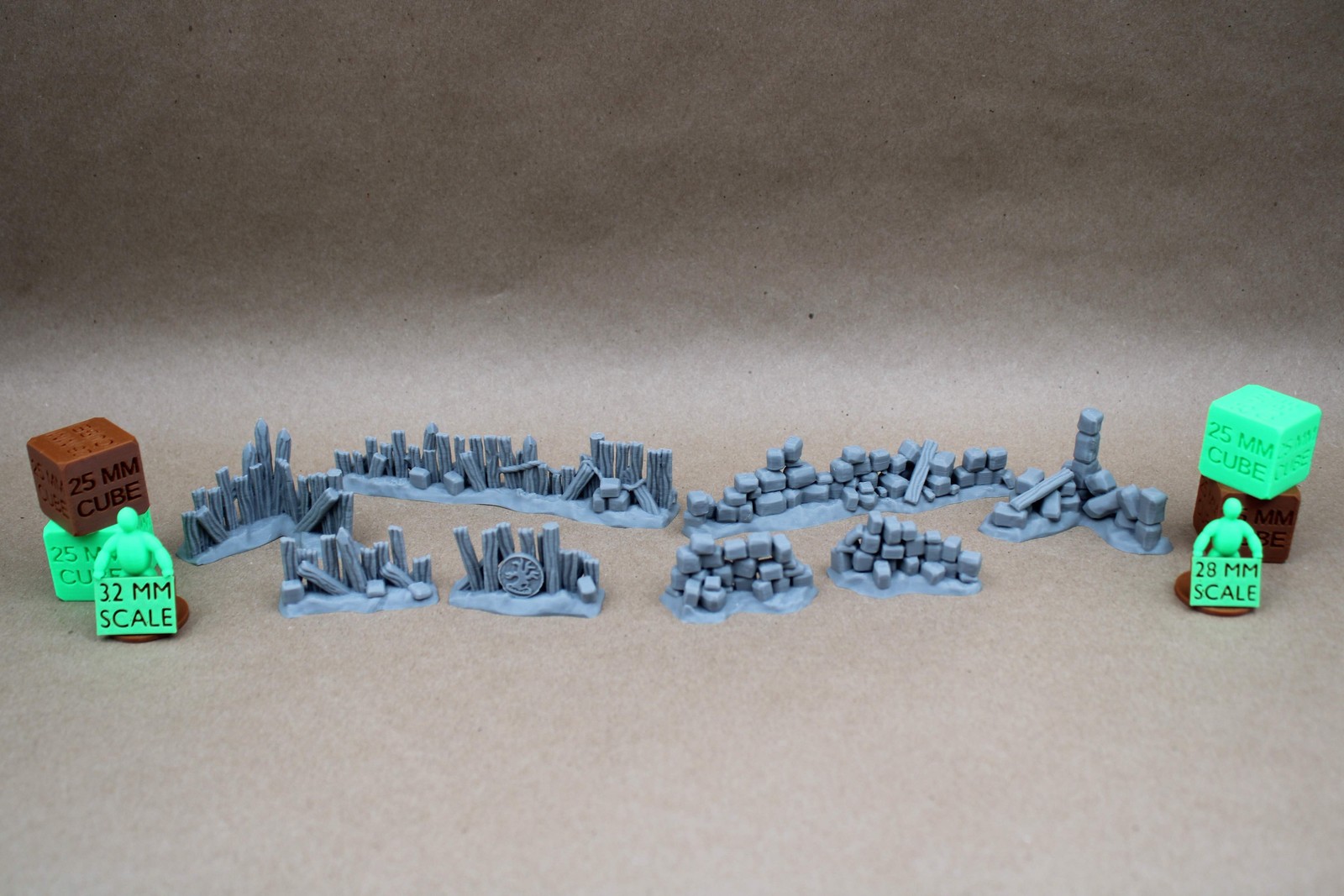 Tabletop Terrain Barricade Rubble Walls Wood Stone 8 Piece Set 28mm skirmish rpg
