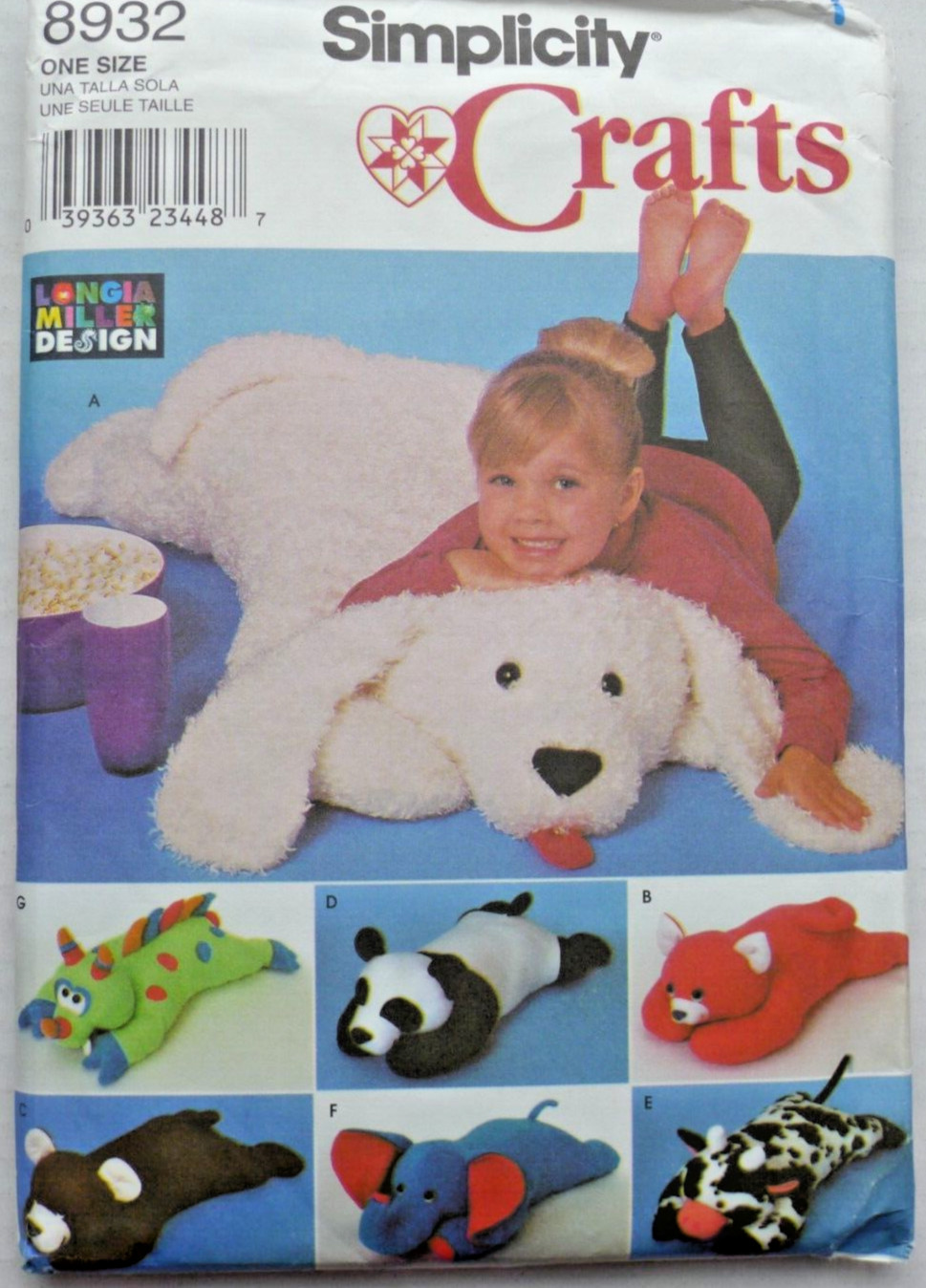 Simplicity Crafts Stuffed Pillow Animals 40" Plush Toy Sewing Pattern 8932 UNCUT