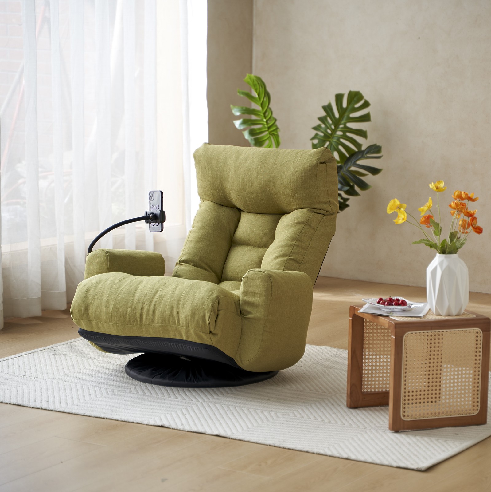 Adjustable Lounge Sofa Chair 360 Rotatable Recliner Green