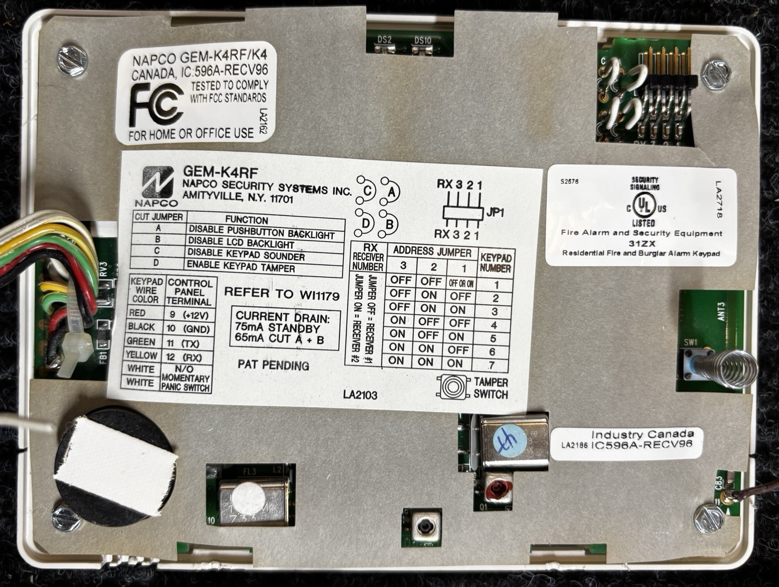 Napco Gemini GEM-P3200 Security System And GEM K4RF Keypad