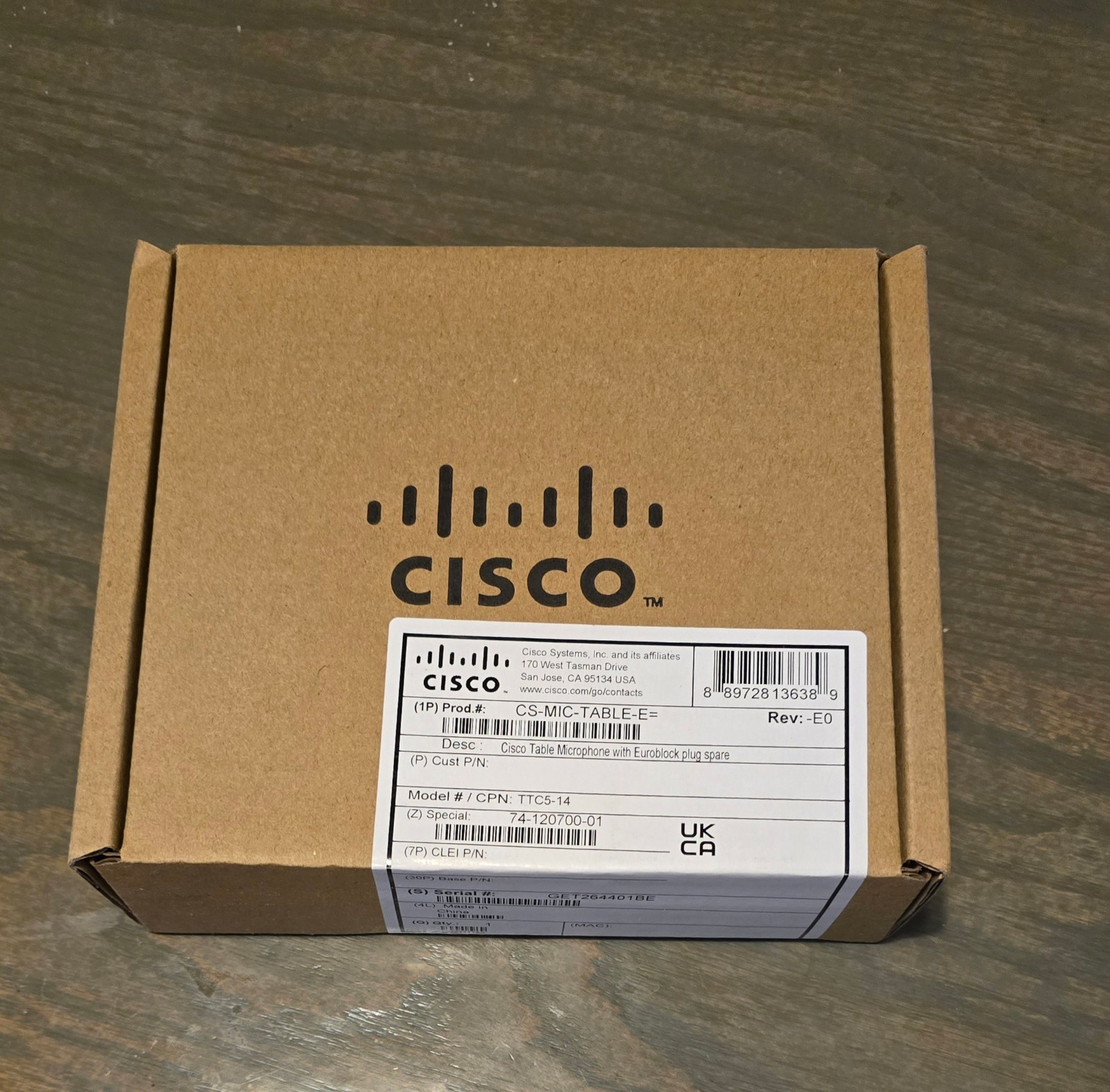 Cisco CS-MIC-TABLE-E Table Microphone. Pristine, New Sealed in its Original Box!
