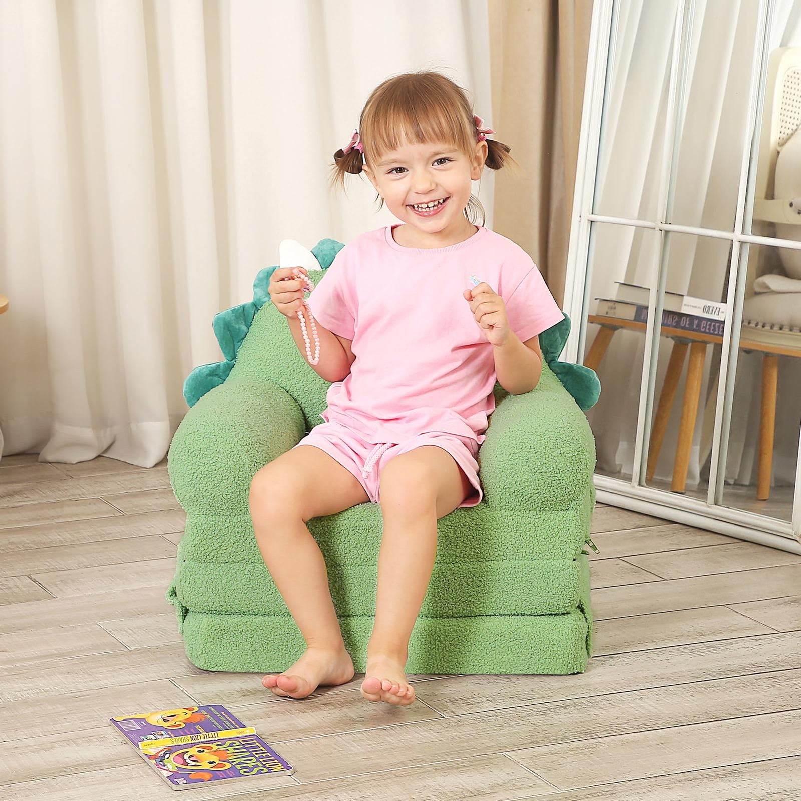 Foldable Kids Sofa, Triceratops Toddler Couch With Tri Folding Foam Cushions,...