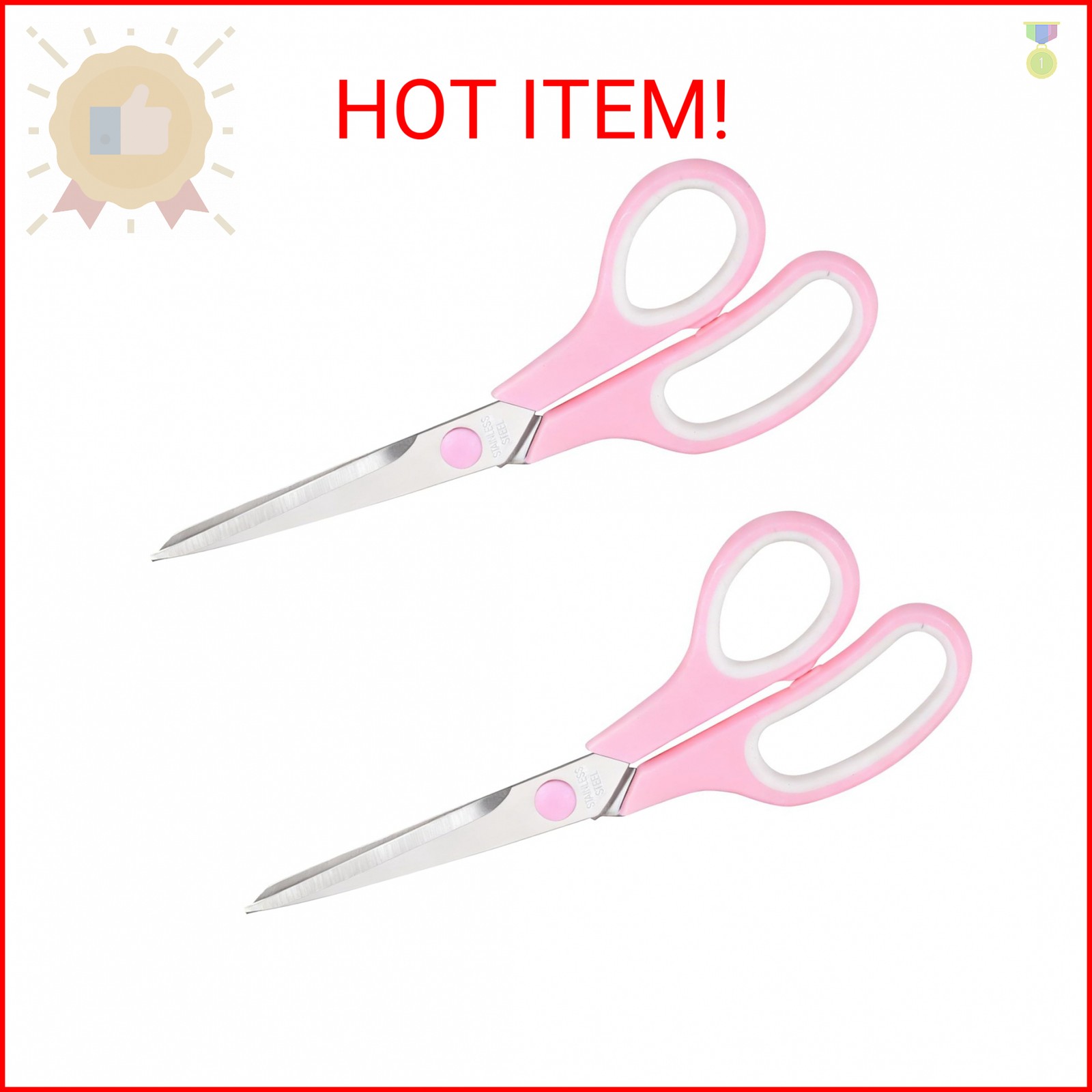 Pink Scissors, 7.5" All Purpose Scissor for Office and Home, Stainless Steel Cra