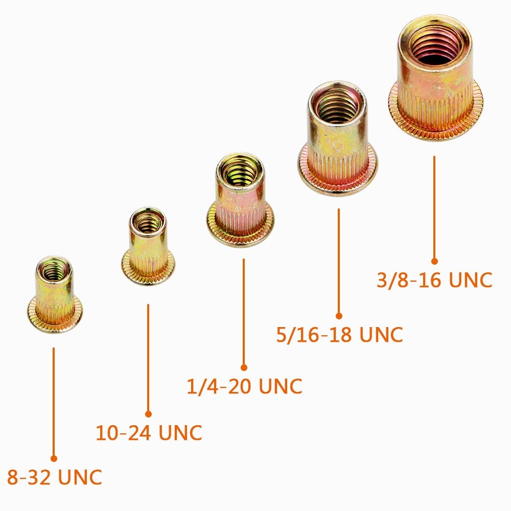 Rivet Nut 100 Pieces 1/4-20UNC Carbon Steel Flat Head Rivnut Threaded Insert ...