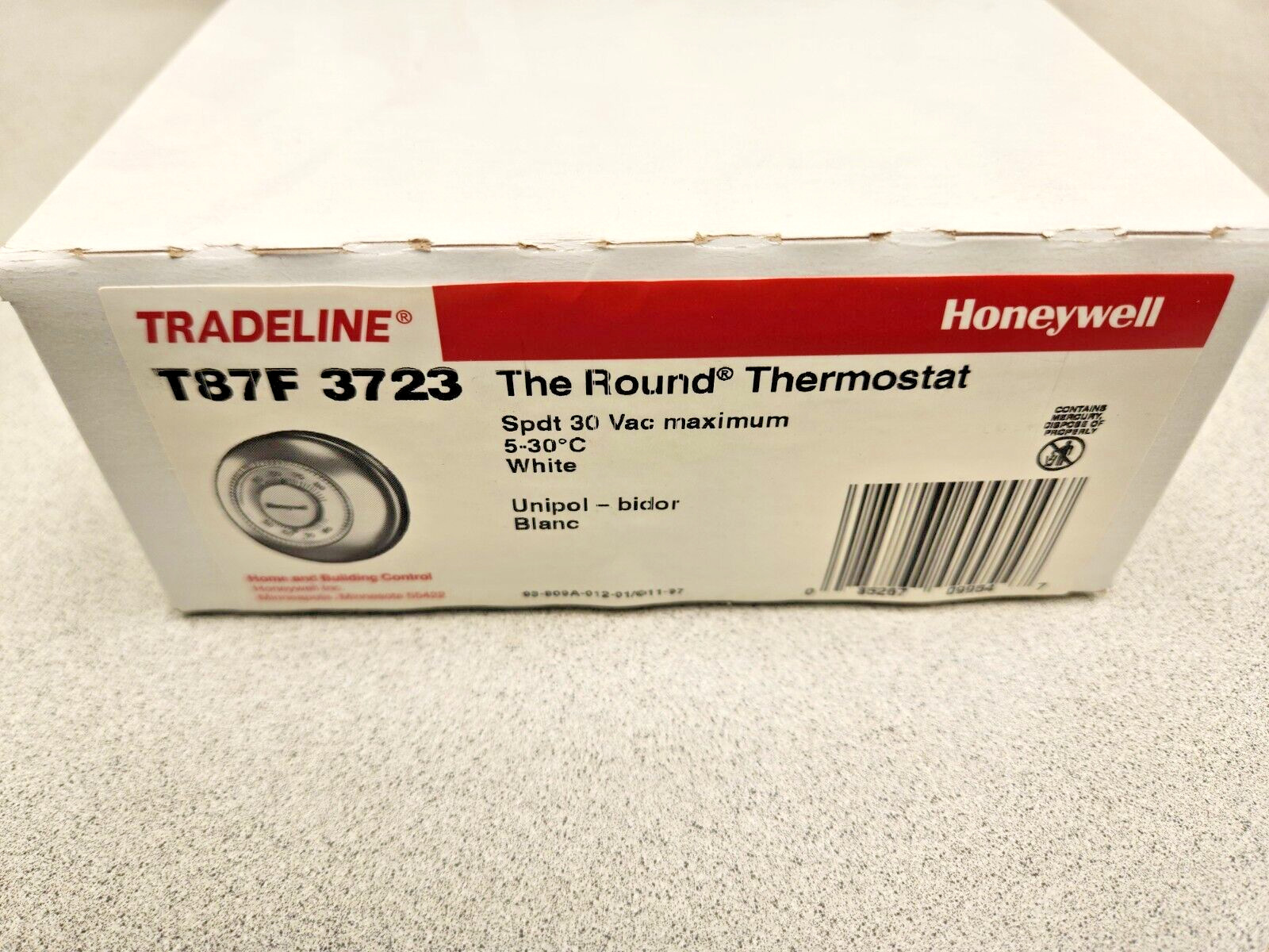 Honeywell T87F 3723 Round Thermostat | SPDT | 5-30 Celsius | White