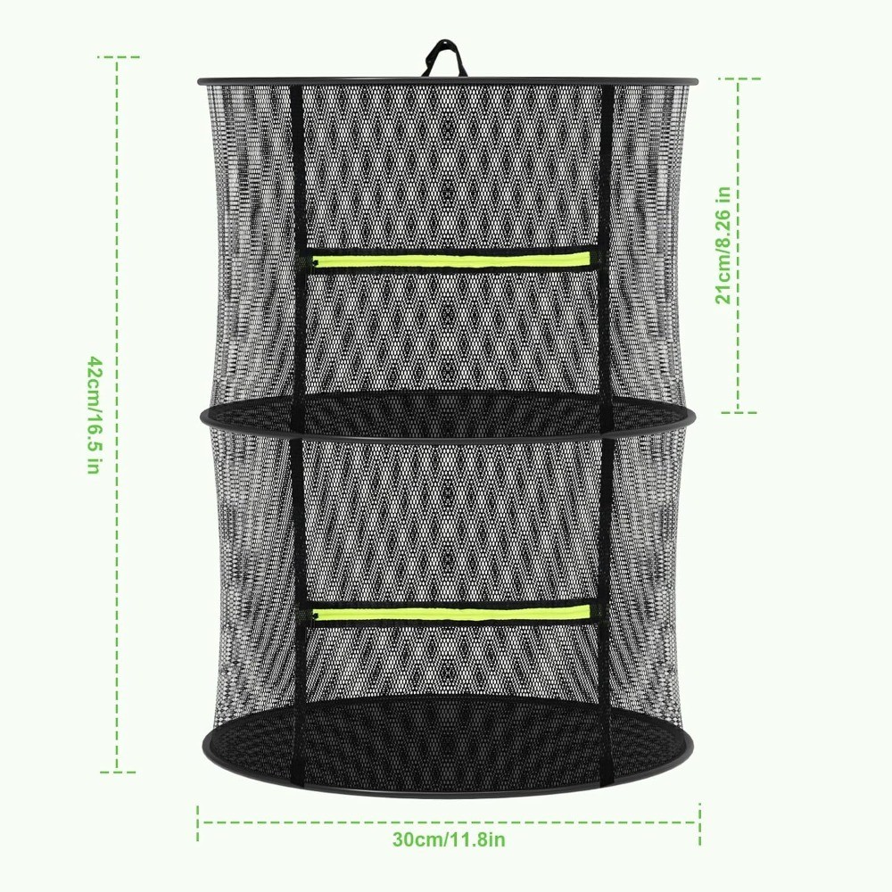 Collapsible Mesh Drying Rack 2 Layer Hanging Net with Zipper & Hooks for Herbs