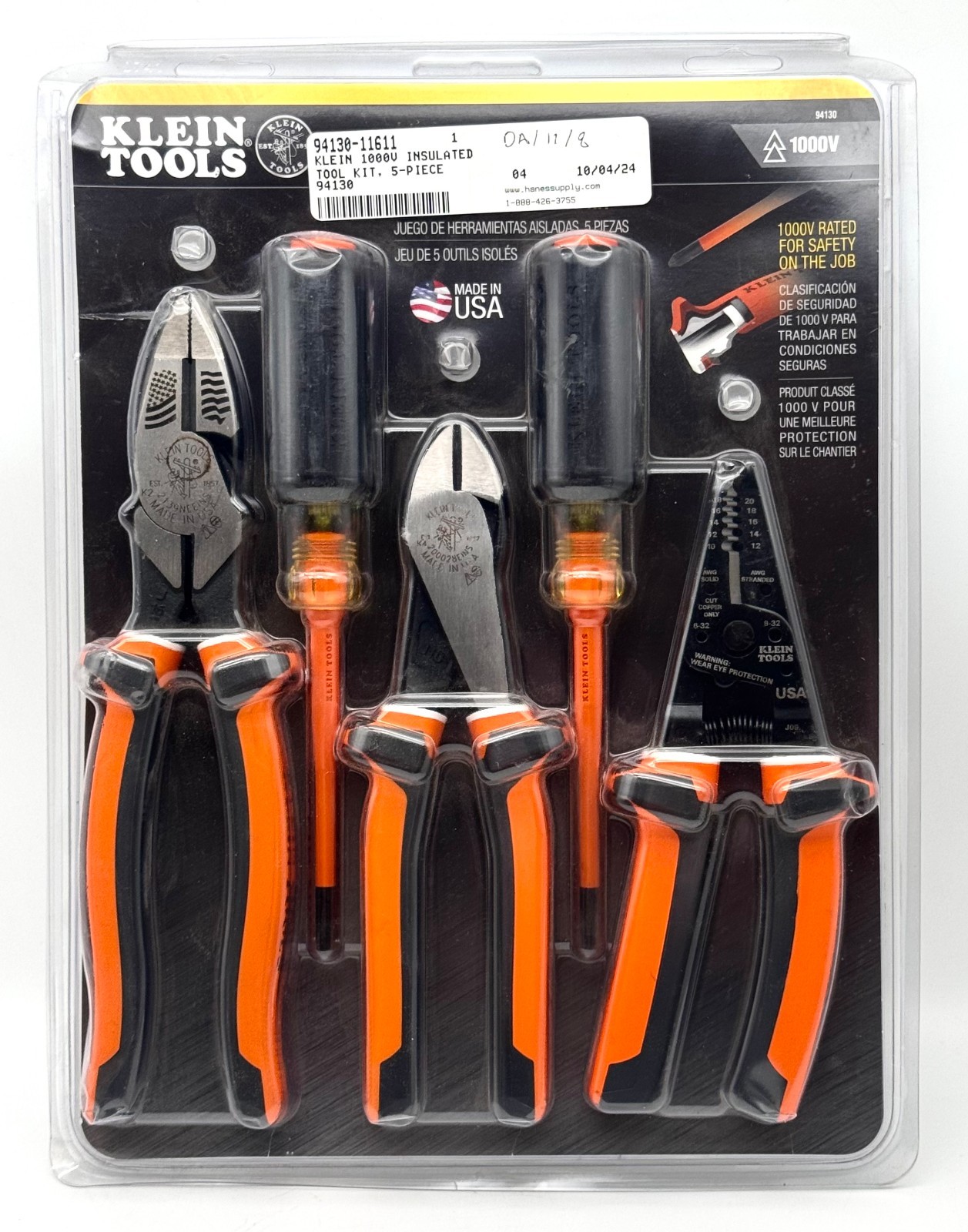 NEW Klein Tools 94130 5-Piece 1000V Insulated Screwdriver Tool Set ~ Free Ship.
