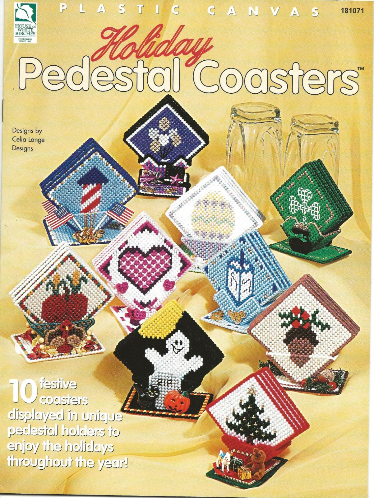 Holiday Pedestal Coaster ~ Plastic Canvas Ghost Heart Shamrock Acorn Firecracker