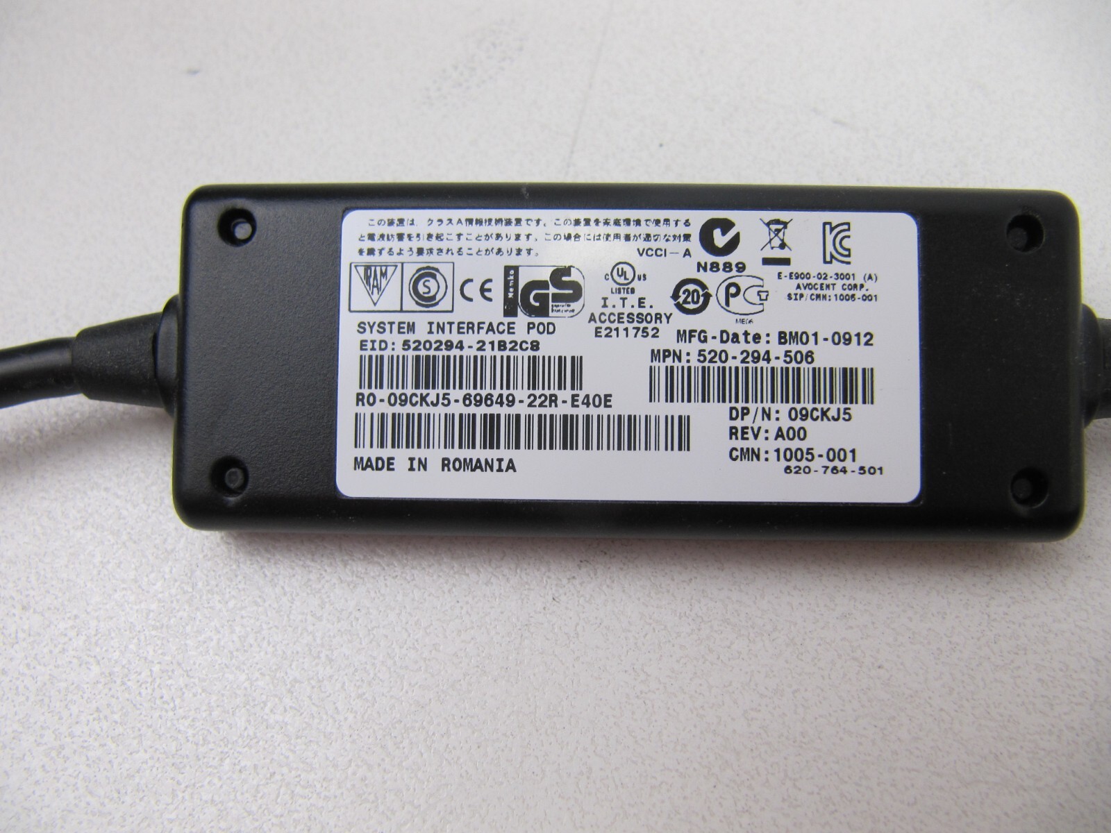 Dell 09CKJ5 520-294-504 USB KVM Switch POD SIP CIM Module Interface Cable