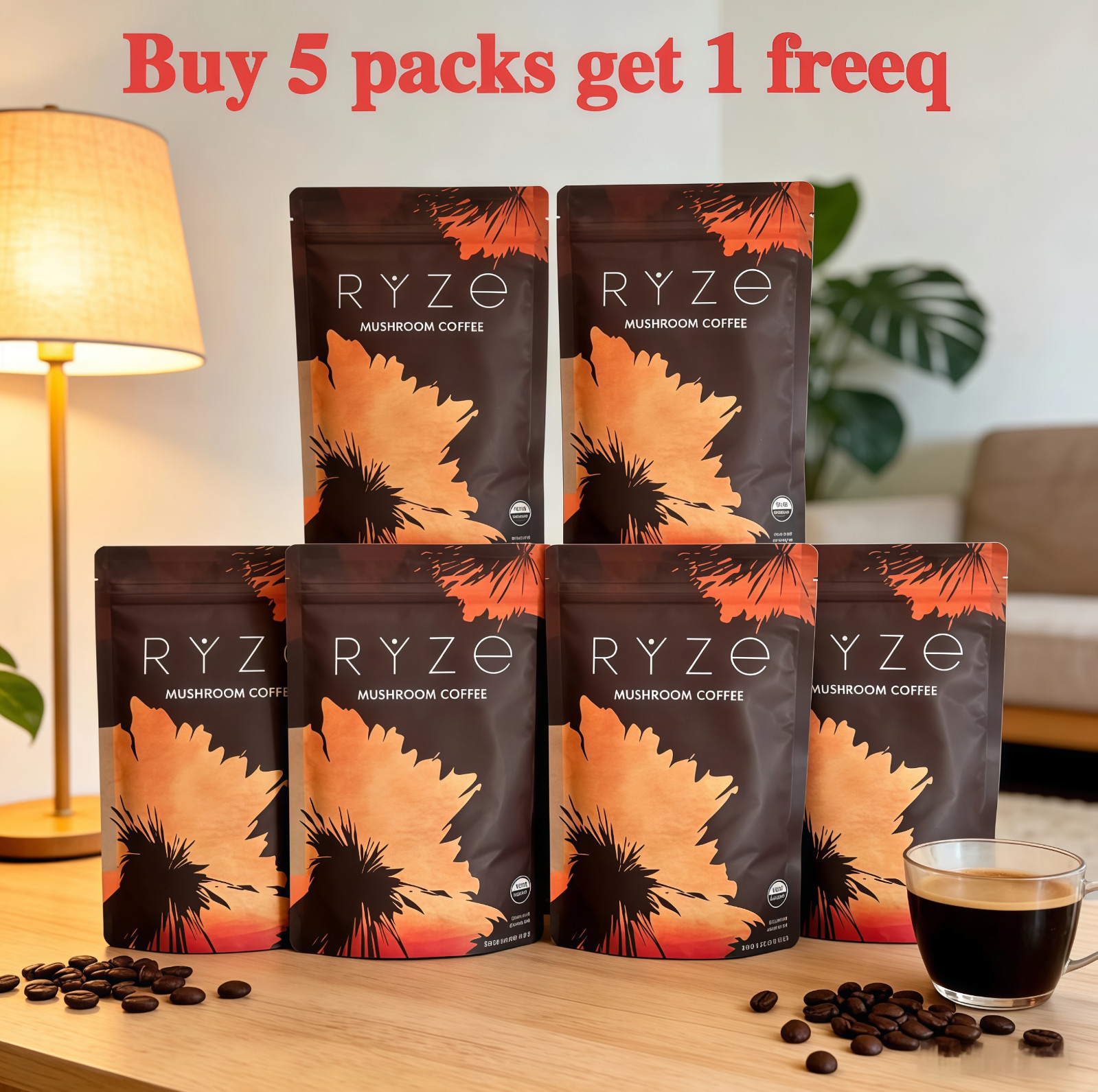 Ryze Mushroom Coffee 30 SERVINGS Instant Coffee FREE Shipping -Buy 5 packs get 1