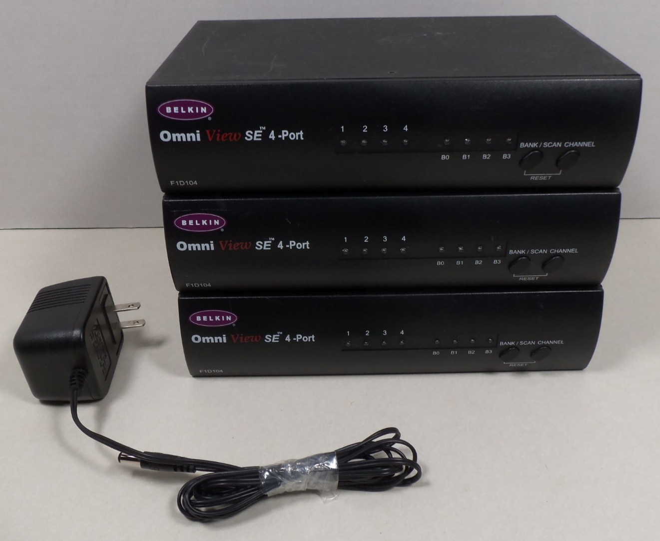Lot of 3 Belkin Omni View SE 4-port KVM Switch F1D104 with 1 Power Cord