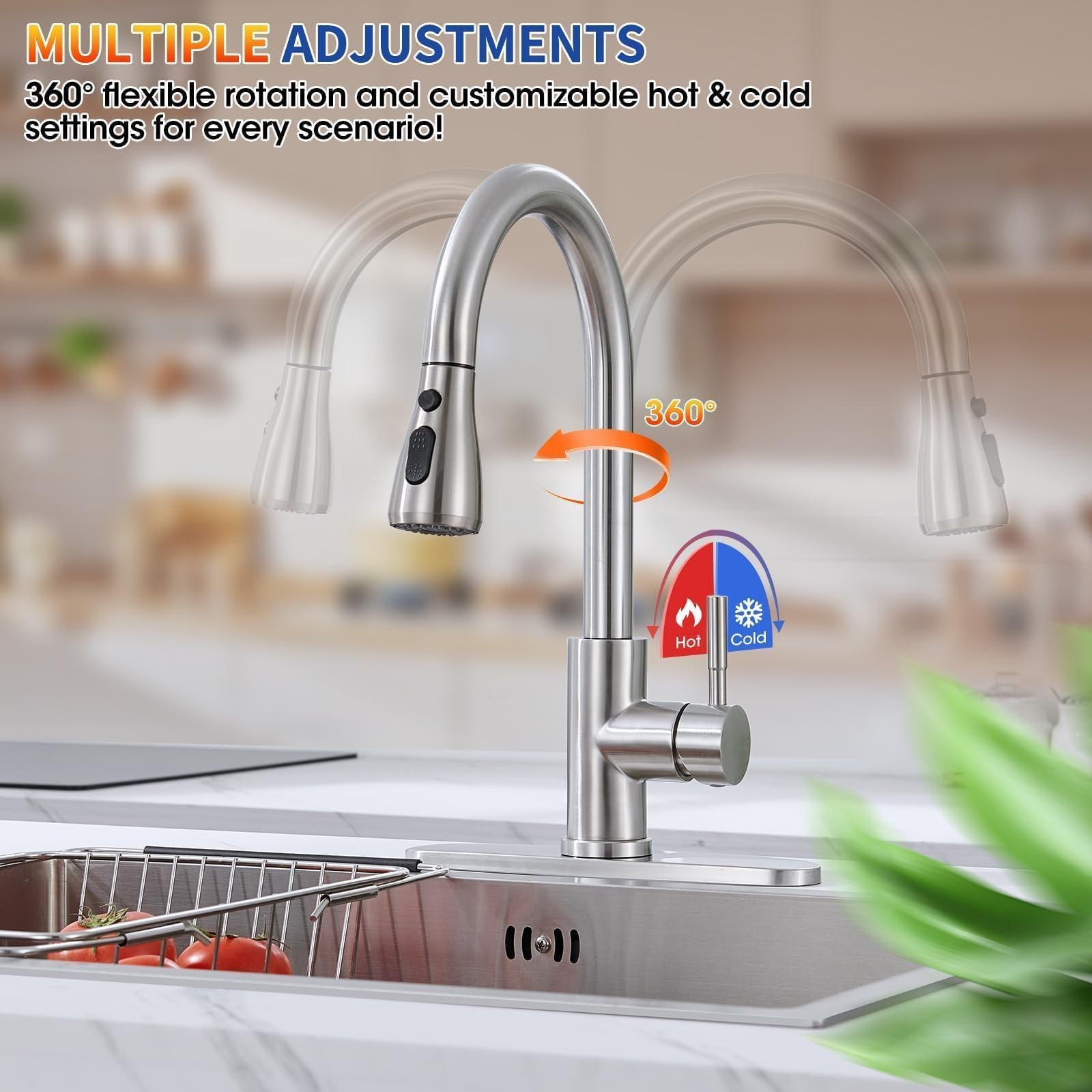 Kitchen Faucets with Pull Down Sprayer, Brushed Nickel High Arc Single Handle...