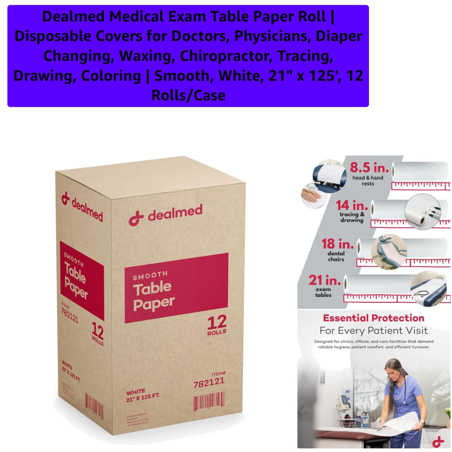 Hygienic Disposable Table Paper Roll - 21" x 125' | 12 Rolls for Patient Comfort