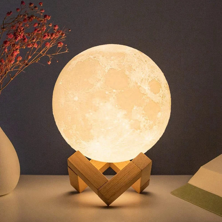 8cm Moon Night Light LED Battery Powered Starry Lamp with Display Stand