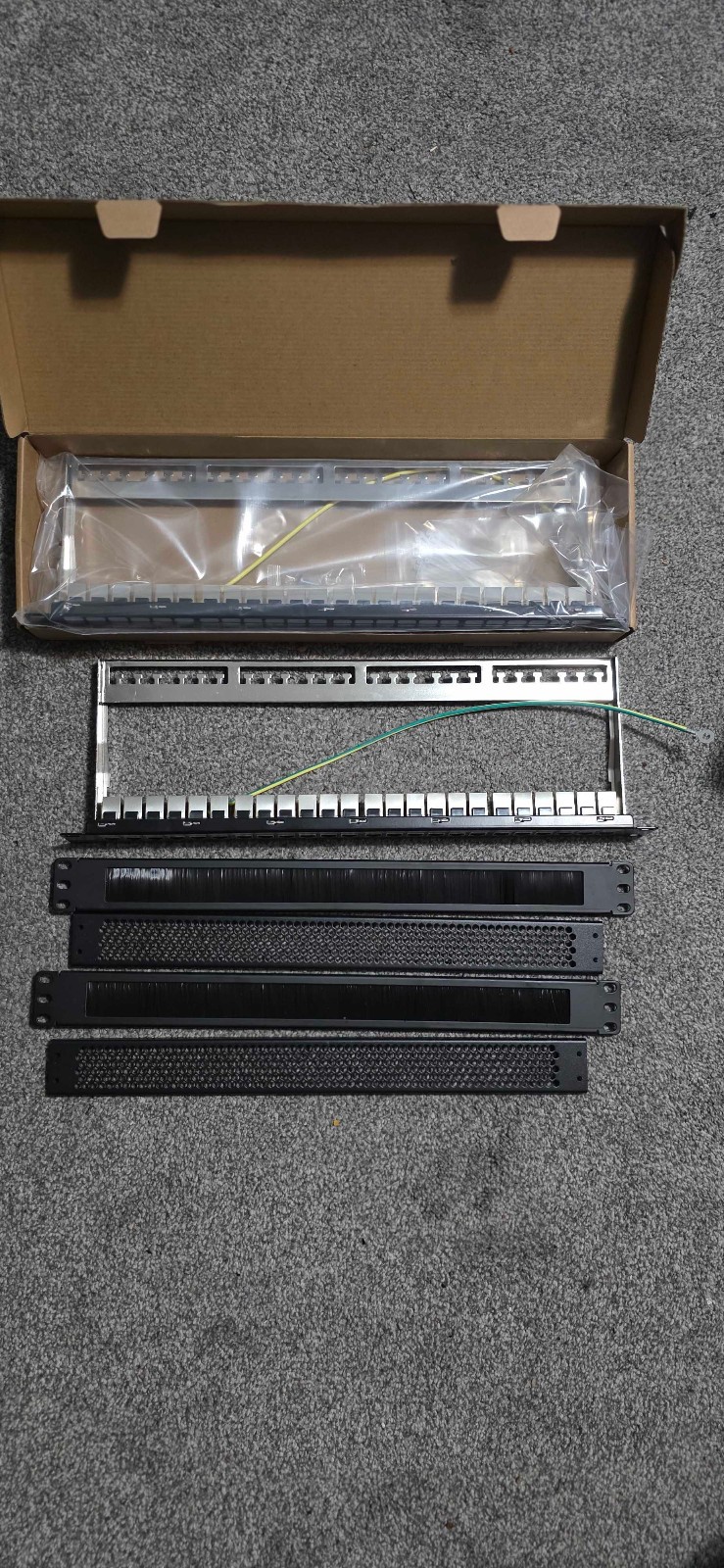Bundle of 19" Rackmounted Patch/Blanks/Brush Panels | Cat6A | 2 of each - 6 Tota